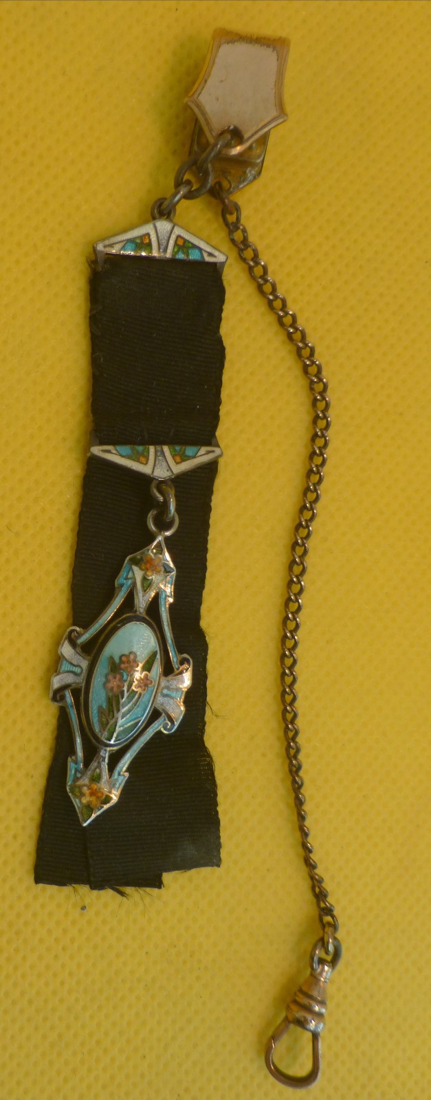 Vintage Pocket Watch Chain with Cloth and Metal & Enamel Fob -BEST OFFER-