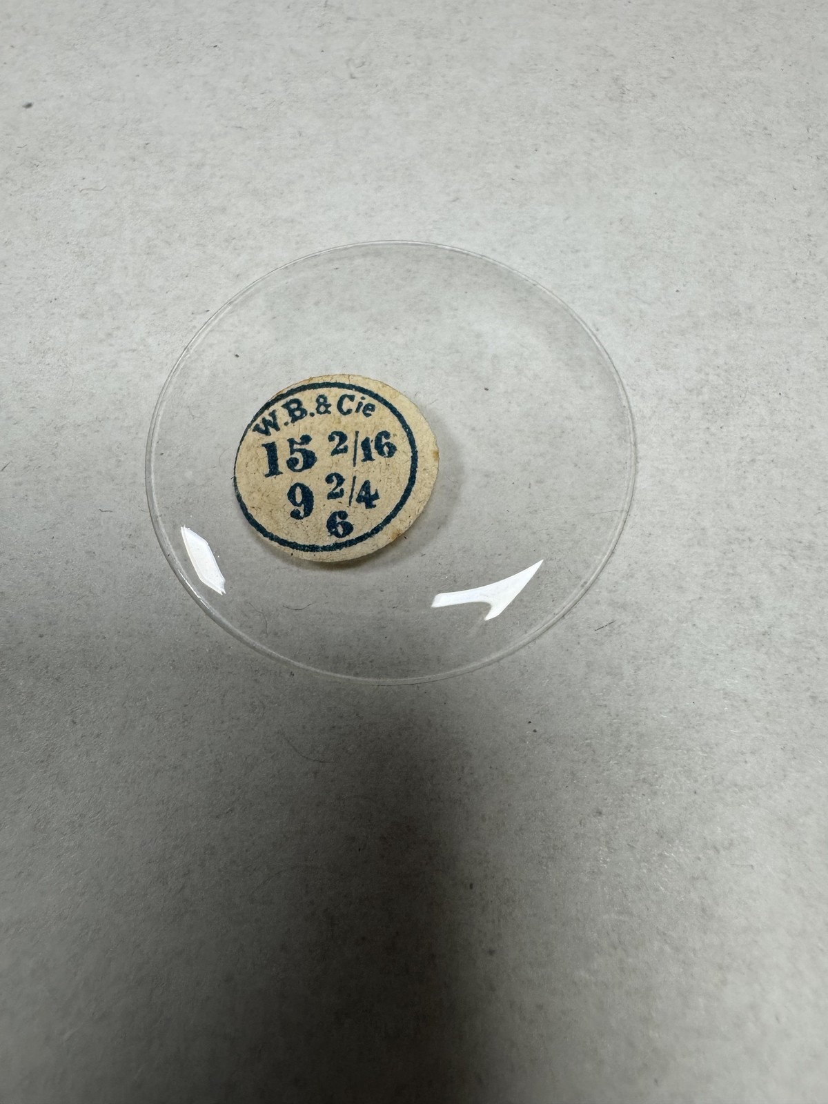 Vintage W.B.&Cie Watch Mineral Crystal Domed 34.16mm 15 2/16 9 2/4 6 Clear