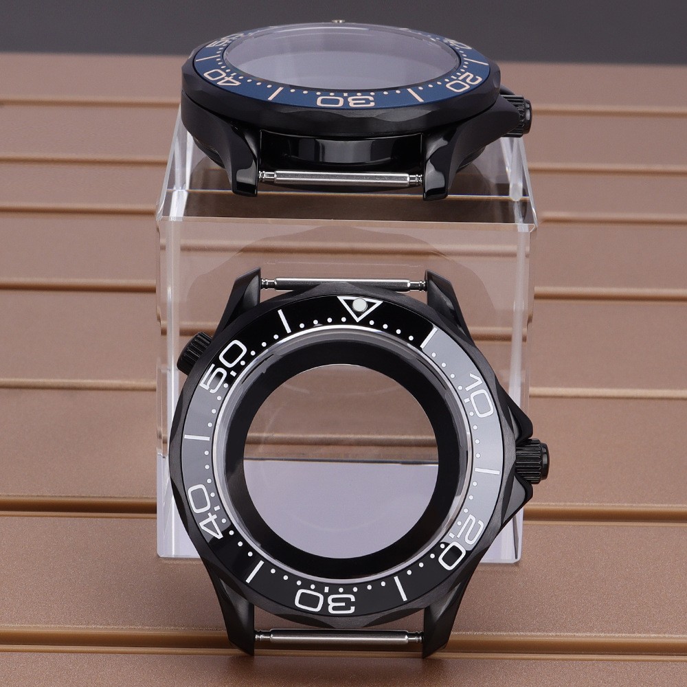 PVD Black 41mm Watch Case 316L Stainless Dual Crown Structure For SeikoNH36 NH35