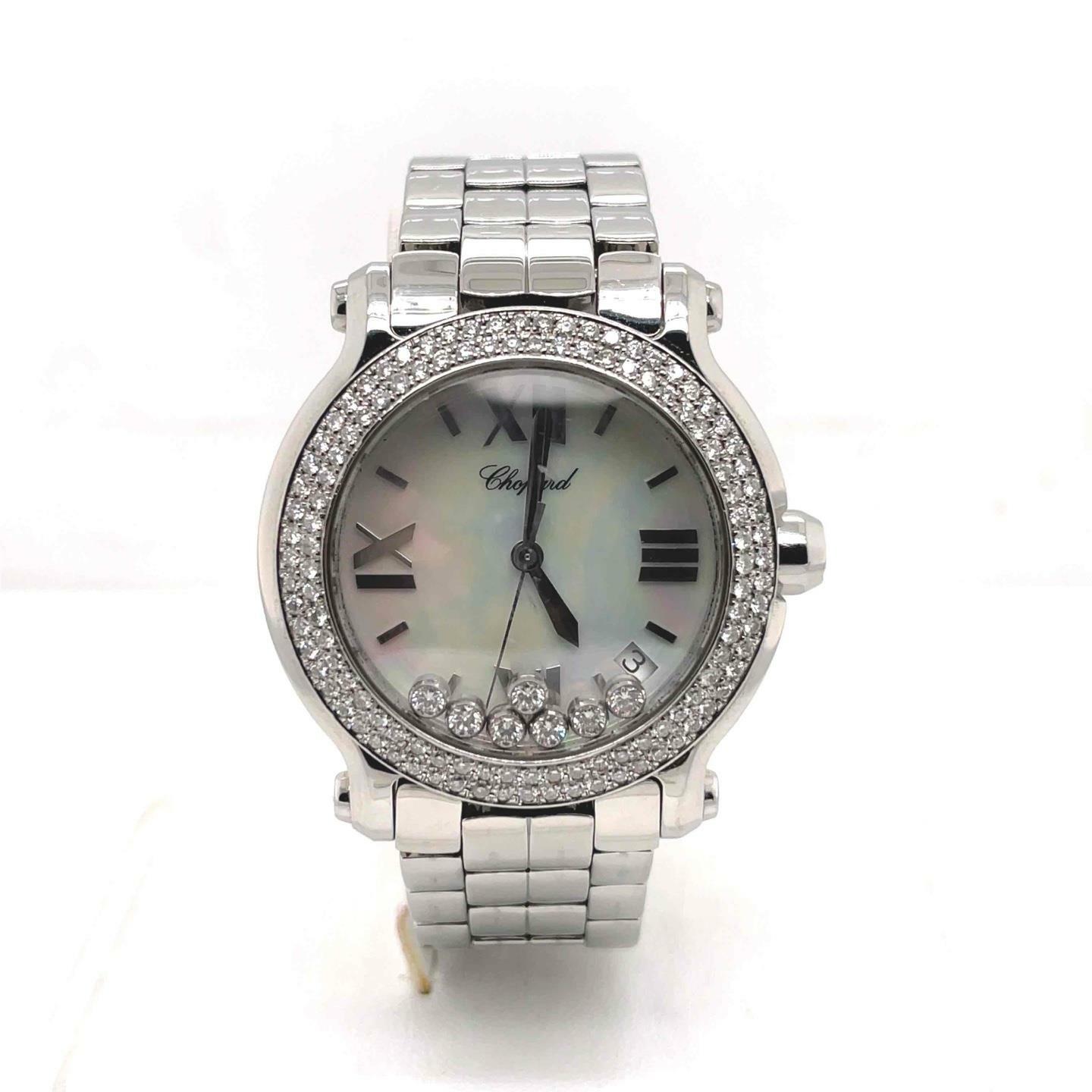 Chopard Happy Sport Custom Diamond Bezel Mother of Pearl Dial Ladies Watch 8475