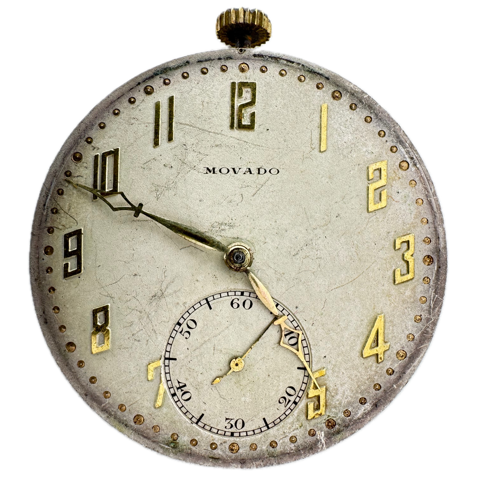 Antique Movado Art Deco Style Basketweave Pattern Pocket Watch Movement Swiss