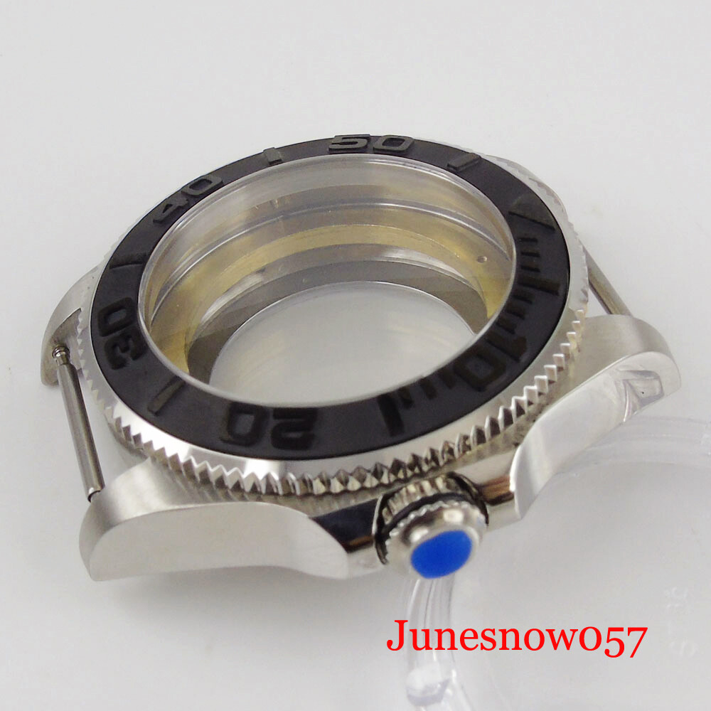 43mm Watch Case Sapphire Glass Ceramic Brushed Insert fit MIYOTA 8215 Movement