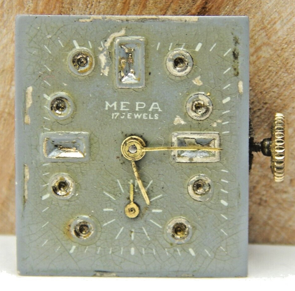 Vintage MEPA 17 jewel men’s art deco wrist watch movement with dial and crown