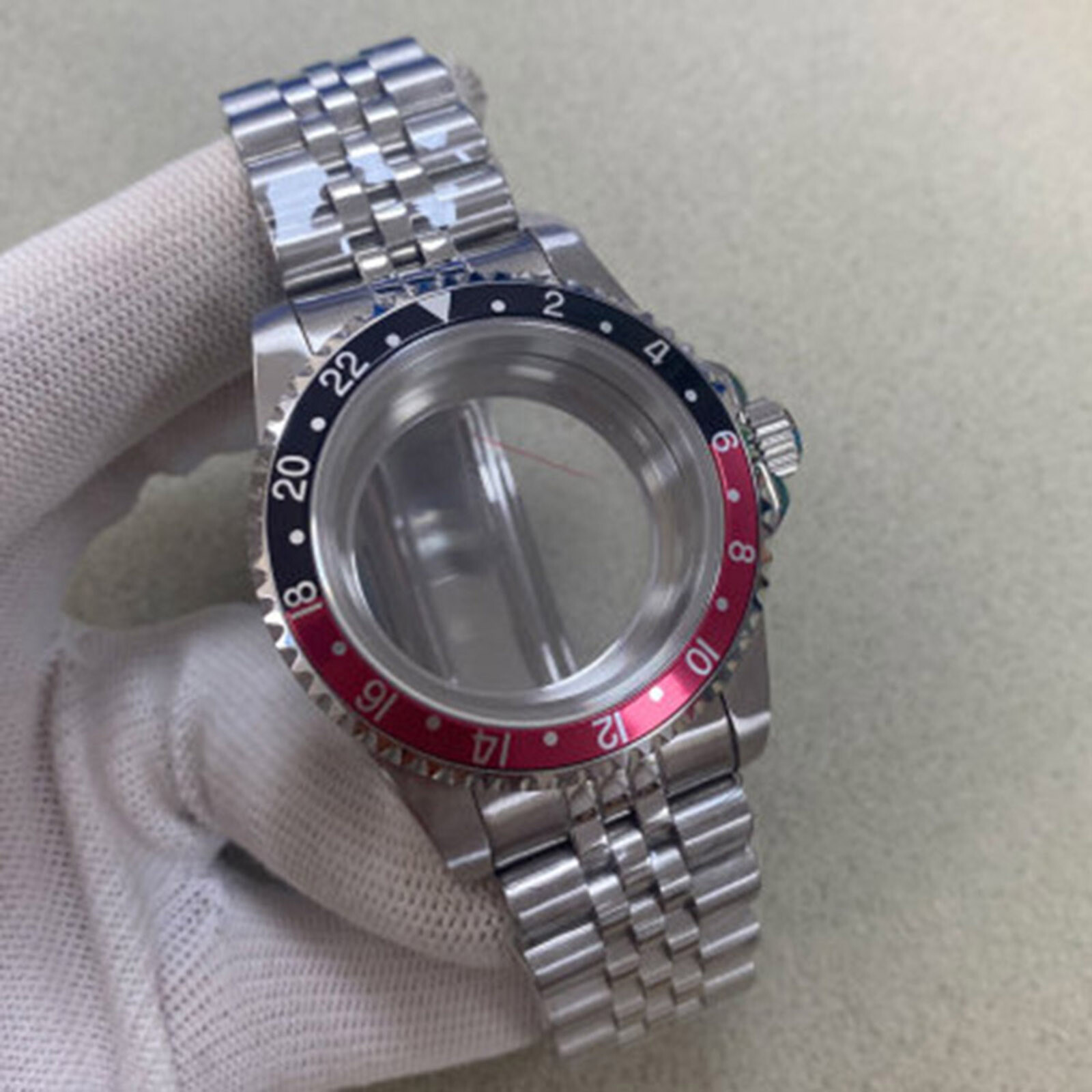 For NH35 Movement Steel Watch Case+Vintage Flat Glass Bottom+Five Baht Strap