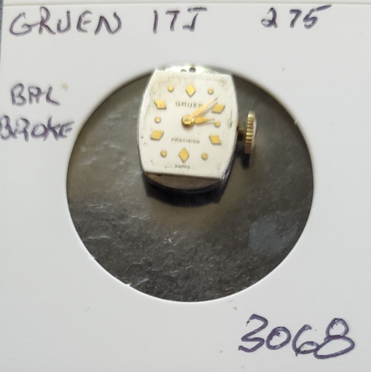 WOMANS GRUEN 17j 275 WRIST WATCH MOVEMENT #3068