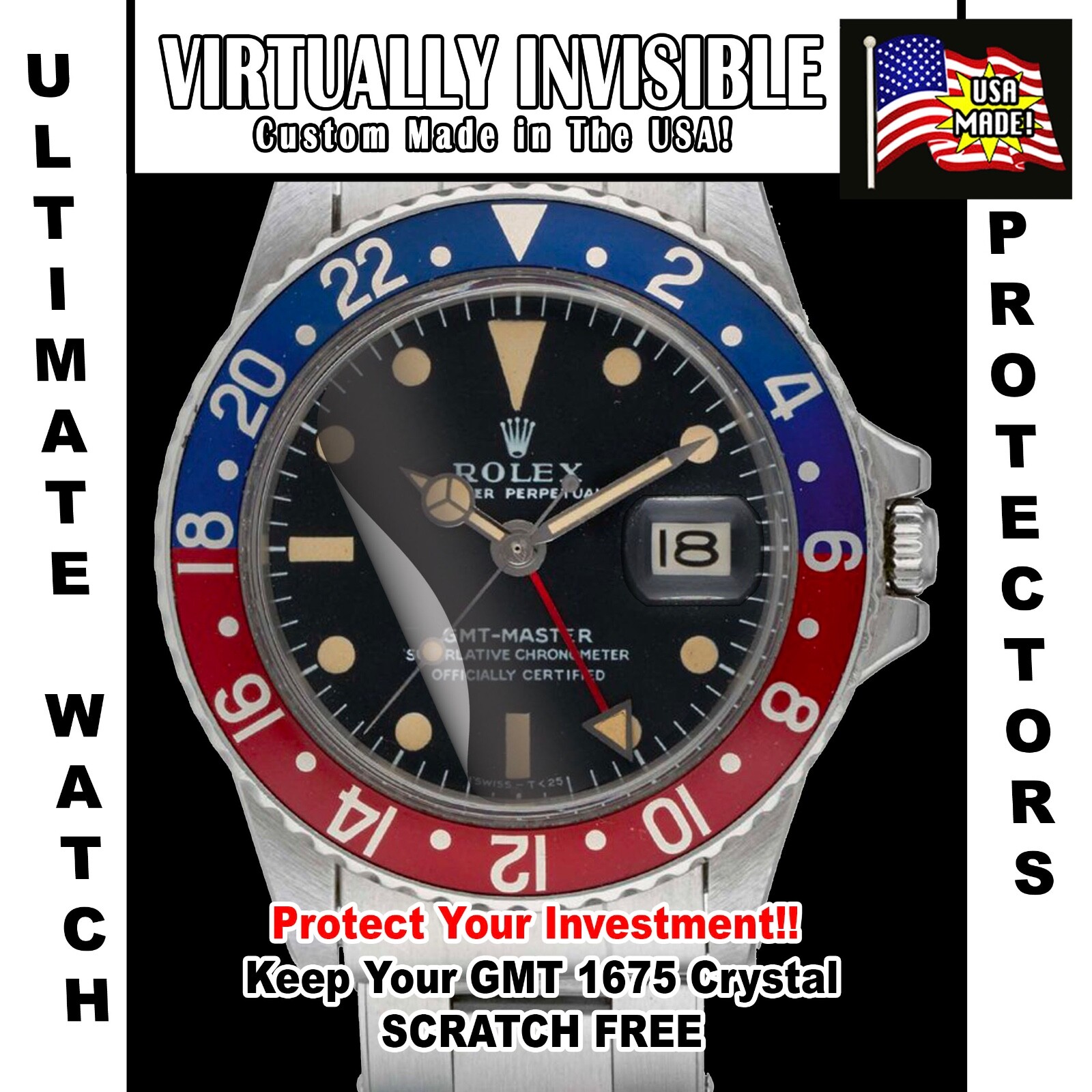 For-Rolex GMT 1675 Crystal Protector w/dw HD CLR anti scratch protector x2