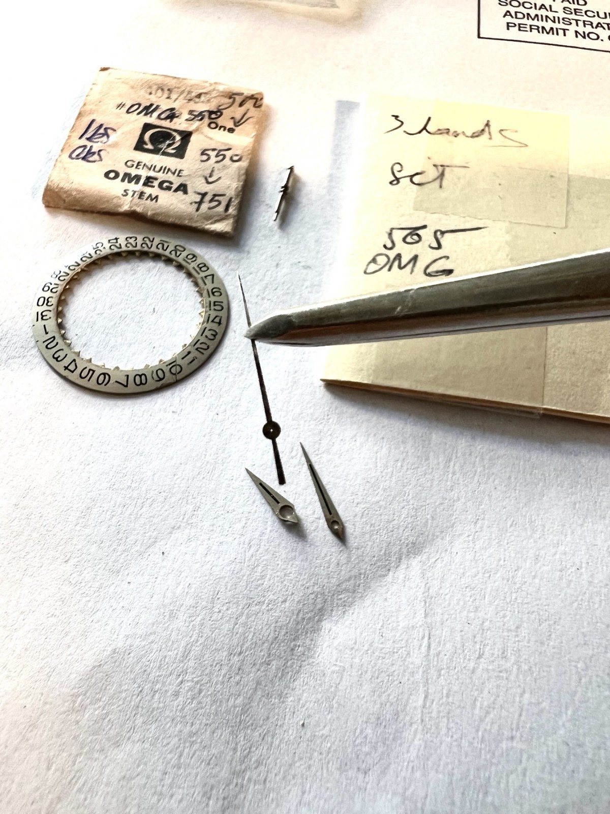 Omega 565 Sethand & Date Dish, 550 Male Stem . Used Parts.