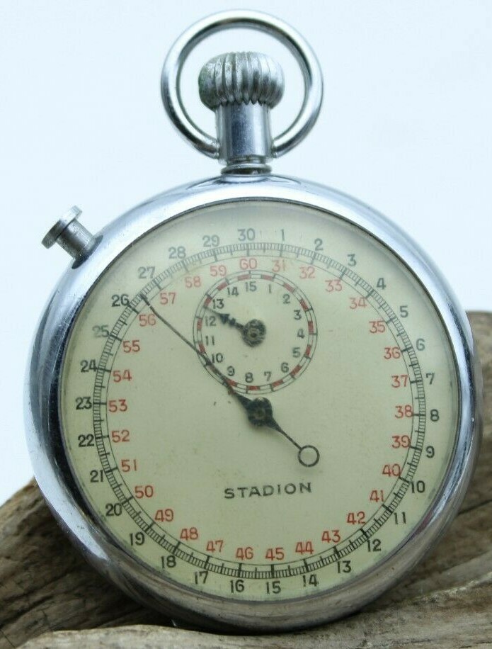 FEWA STOP WATCH SWISS 49mm DIAMETER COMPTEUR DE SPORT STADION FOR REPAIR (B3Q2)