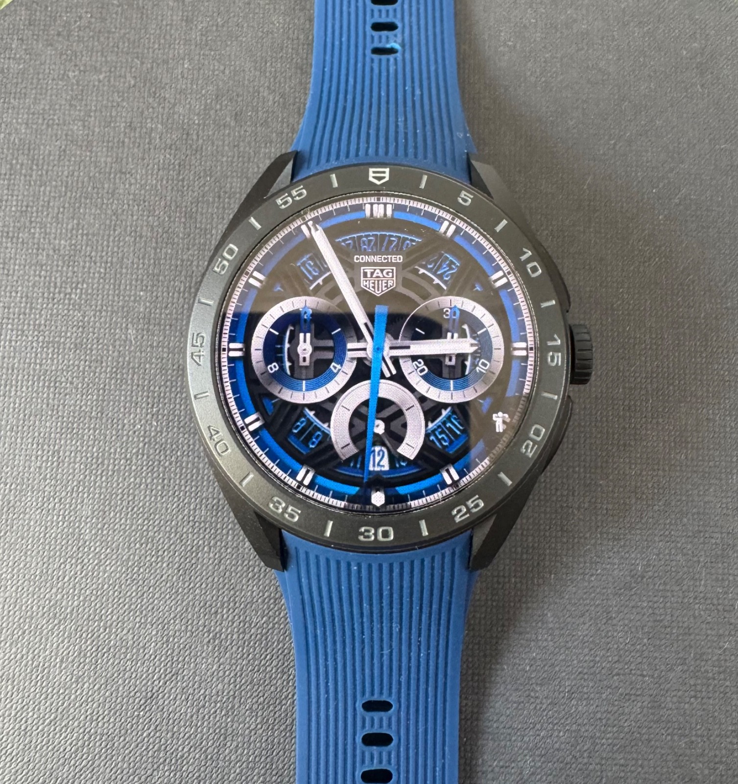 Tag Heuer Connected E5 strap. 45mm. New model. non OEM. Navy Blue Rubber.