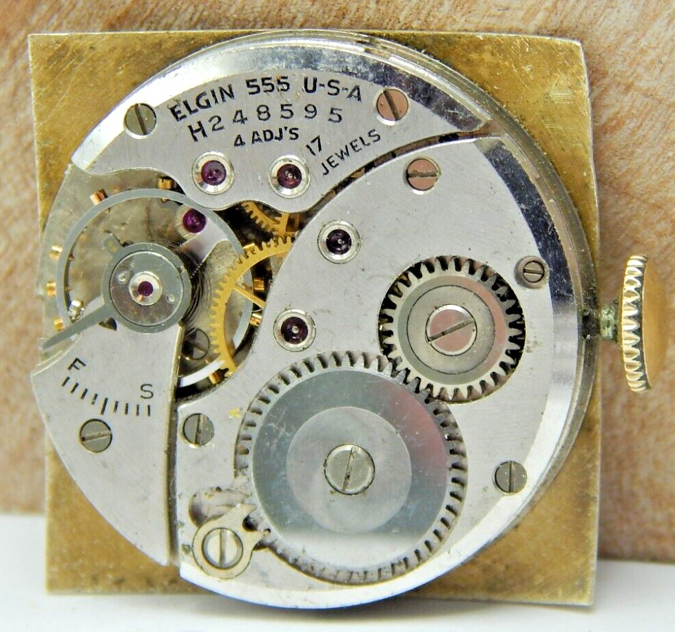 Vintage 1950 Elgin 555 8/0s 17 jewel 4 Adjustment men’s wrist watch movement