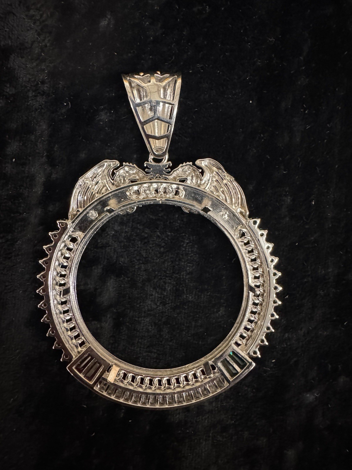 925 Silver Rhodium-Plated Bezel with Red, Green & White Mexico Flag Stones