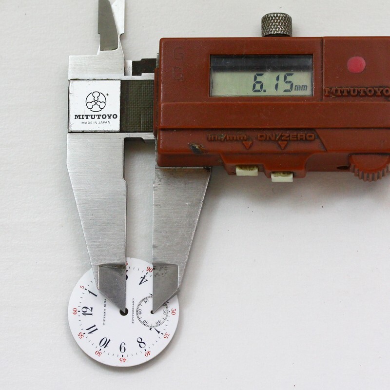 Tiffany & Co. 6/0 Size White Enamel Red Five-Minute Track Single Sunk Swiss Dial