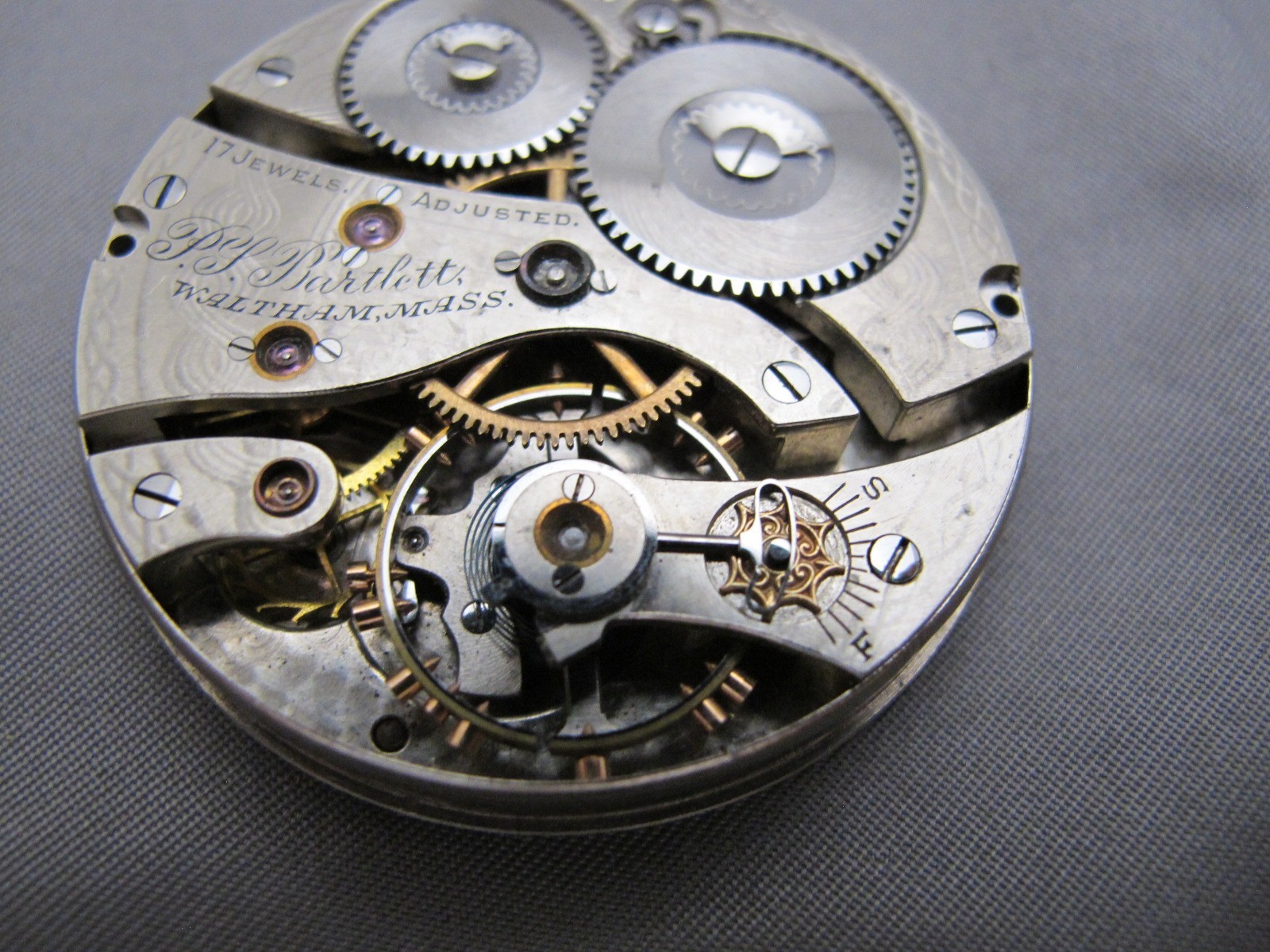 WALTHAM P.S. BARTLETT No. 635 Model 1908 16S 17 Jewel Movement-Parts/Restore