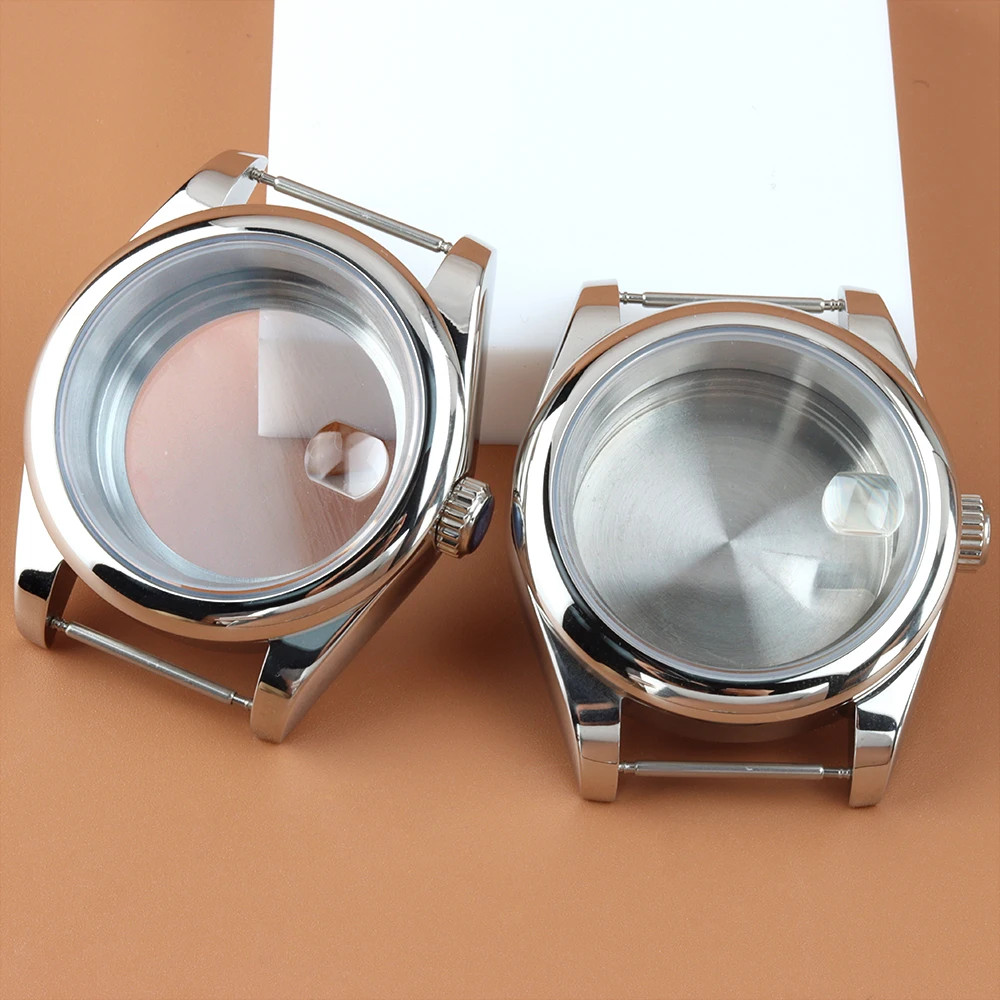 36mm 39mm Watch Case Round Flat Edge For NH35 NH36 28.5mm Dial Steel Date