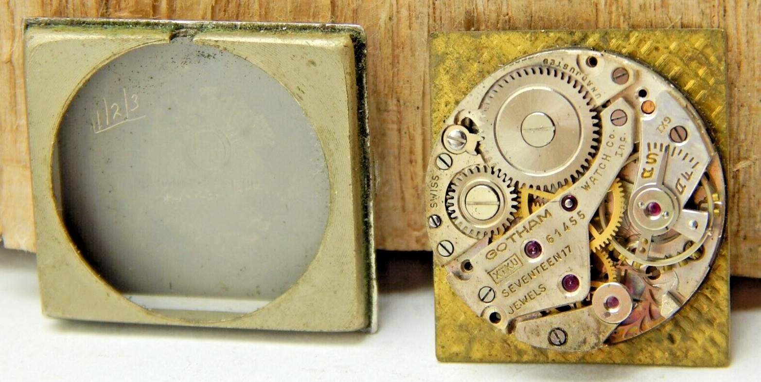 Vintage Gotham XTKU 17 jewel wrist watch movement with gemmed dial and hands