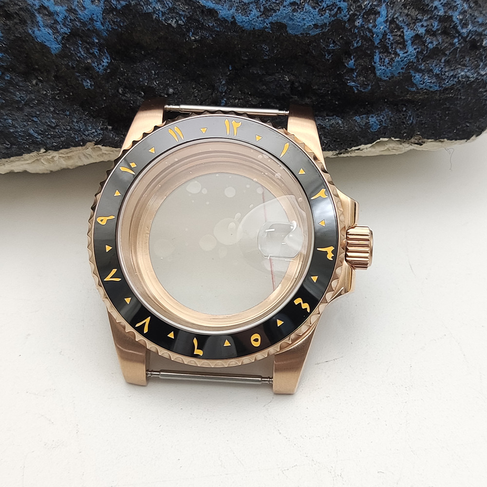 40mm Rose Gold Stainless Watch Case Mineral for Nh35 NH36 Movement 28.5mm Dial