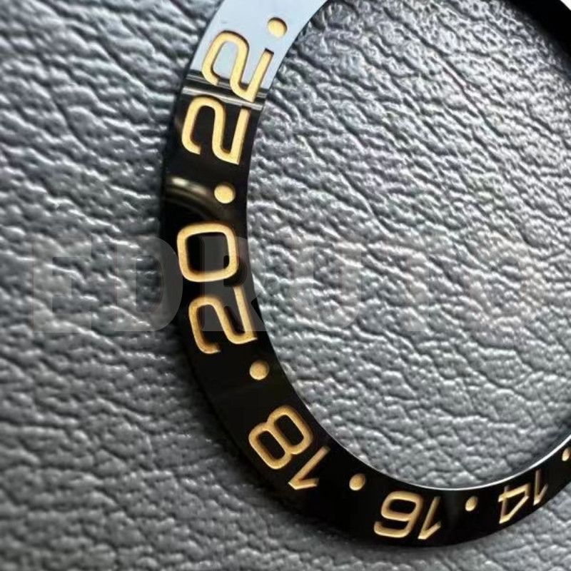 Black With Gold Marks Ceramic Insert Watch Bezel Fits Rolex GMT Master II 116713