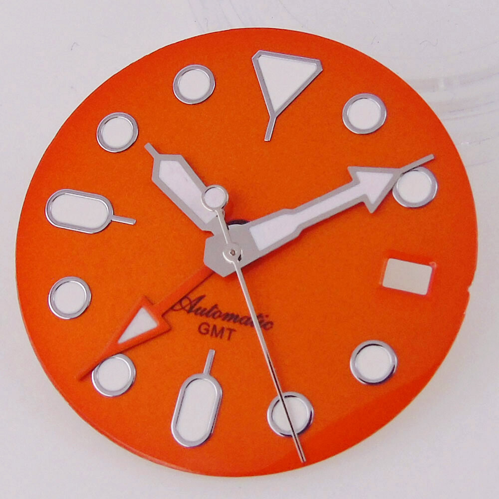 29MM Black/Orange scale Dial luminous Hands Fit NH34 GMT Automatic Date Window
