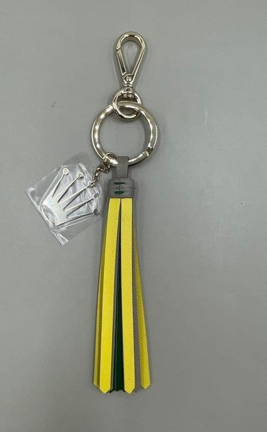 ROLEX Leather Tassel Keychain Green Gold Crown Logo Promo Novelty with Box New