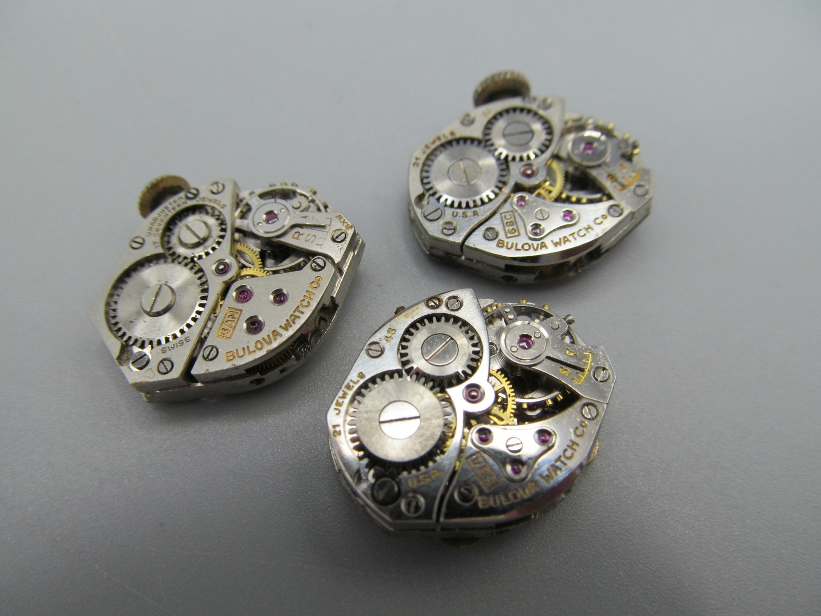 3 Vintage Watch Movements Bulova 6BC 6AM 6BA