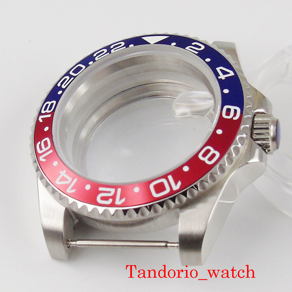 40mm Sapphire Glass Watch Case fit NH34 NH35 NH36 Auto Movement Blue Red Bezel