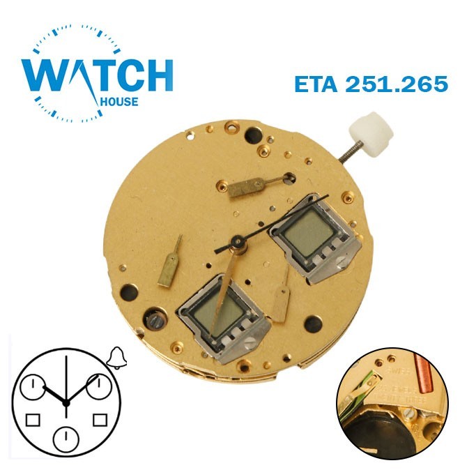 ETA 251.265 Swiss Movement, 23 Jewels, Digital, Analog, Chronograph, Alarm.