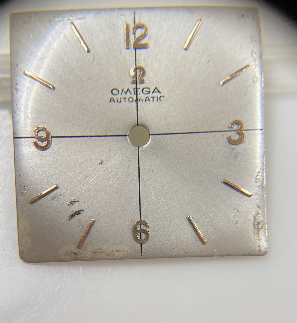 Original Vintage Omega Cal. 470 Silver/Gold Stick 25mm Square Watch Dial