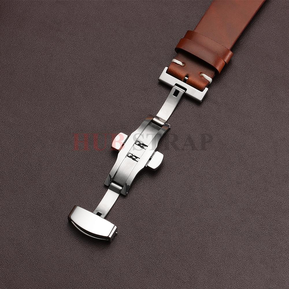 Genuine Leather Butterfly Buckle Watch Bands 18/20/22mm Waterproof Retro Oil Wax