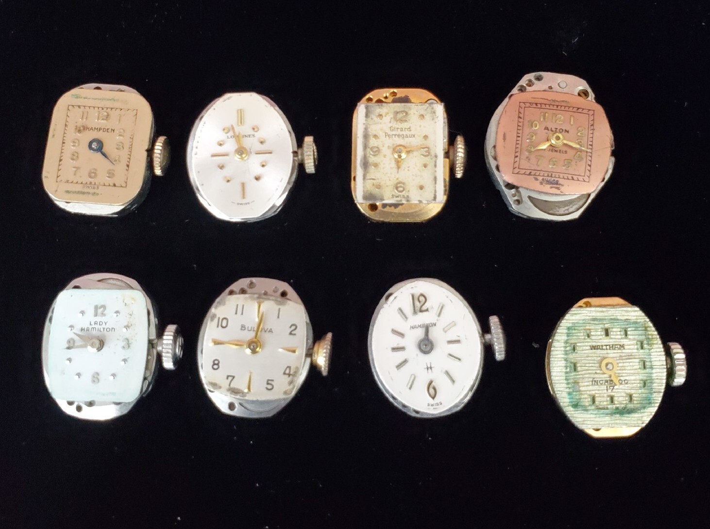 Vtg Ladies Watch Movement Lot Of 8 Bulova Hamilton Longines Waltham 17 Jewels