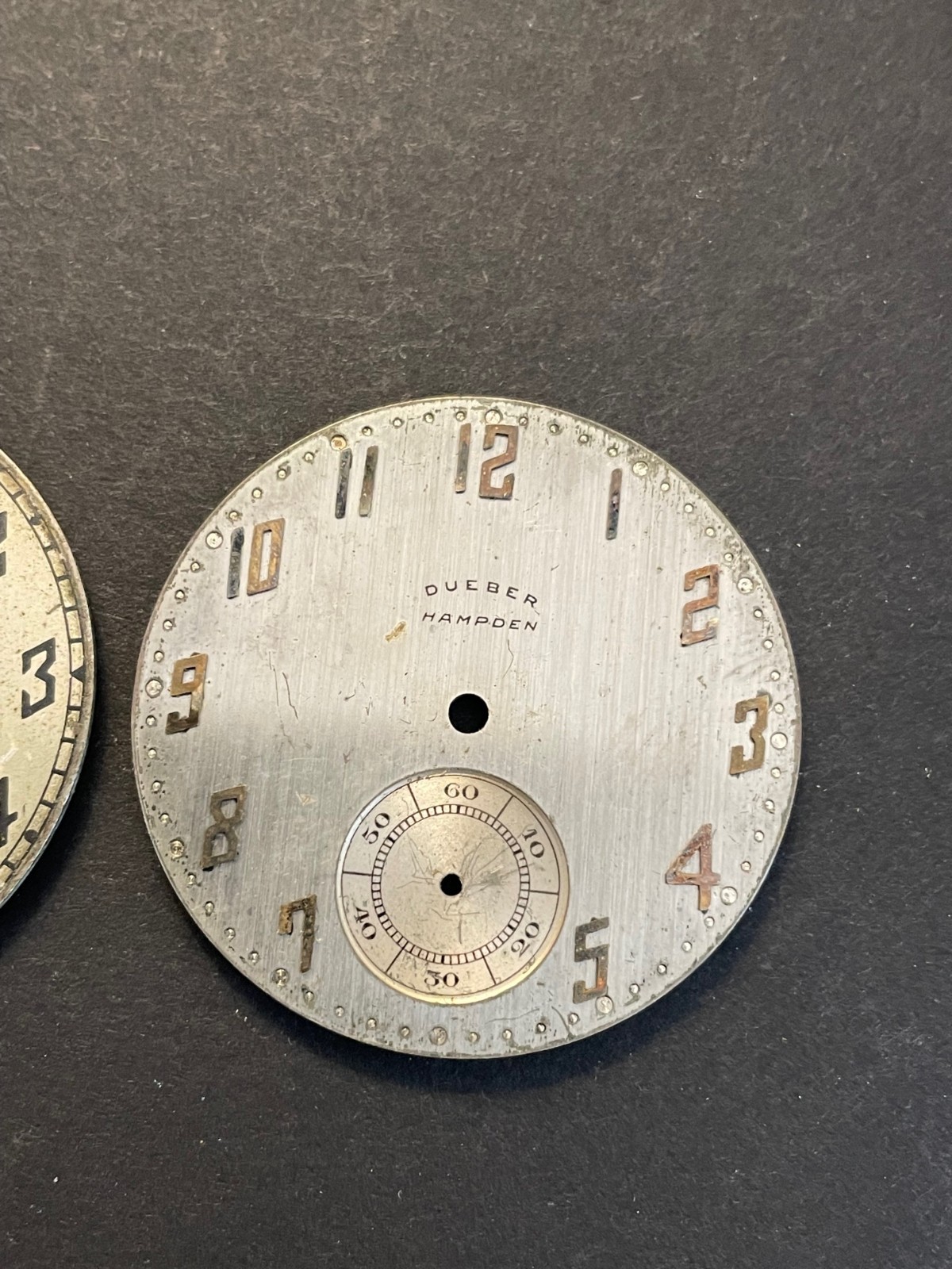 2 Hampden Pocket Watch Dials Dueber Colonel Metal 37mm Part Watchmaker Estate