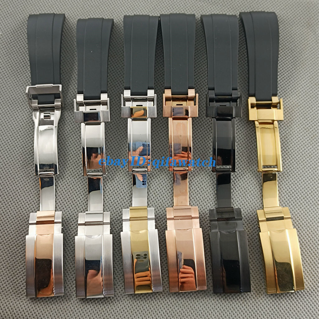20mm black Rubber watch strap with steel silver/ rose gold black buckle