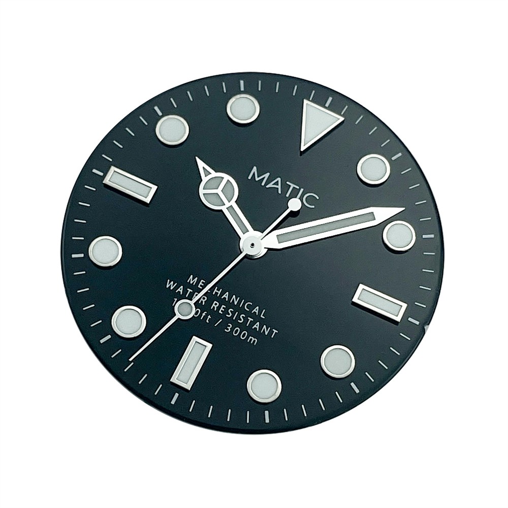 BGW9 Lume Black Sub Style Watch Dial & Hands 28.5mm No Date Fit for NH38A NH35A