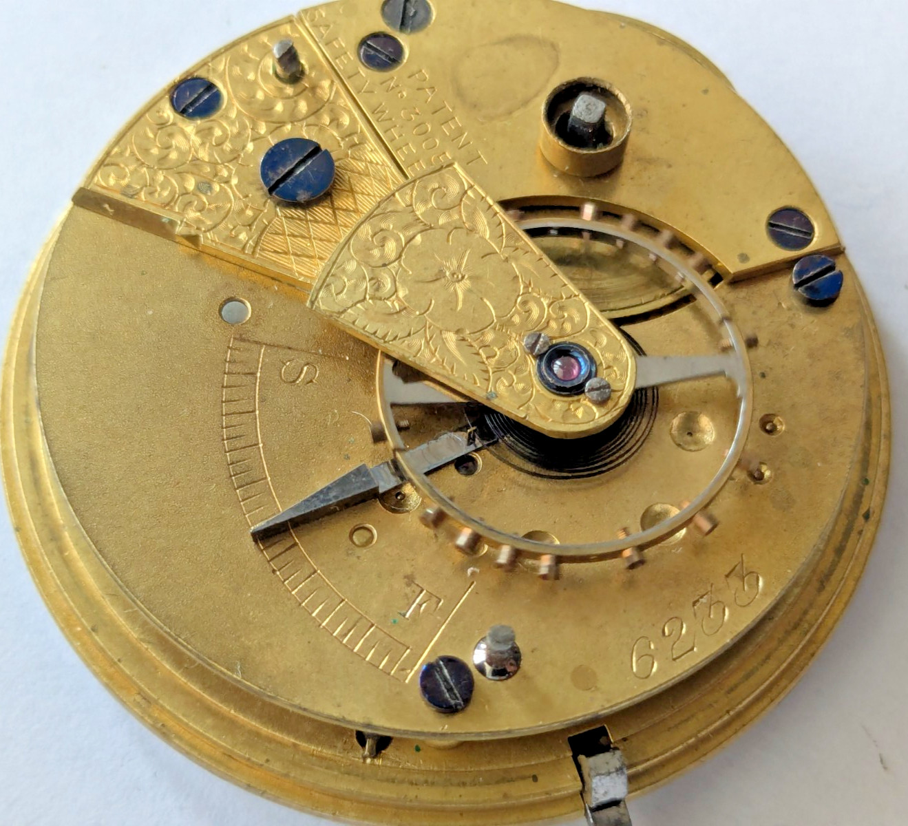 Antique Patent Safety Wheel English Lever Pocket Watch Movement Running 44mm 108