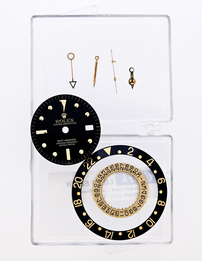 Rolex dial + hands + disc date bezel Ref.1675 GMT-MASTER DIAL NIPPLE set