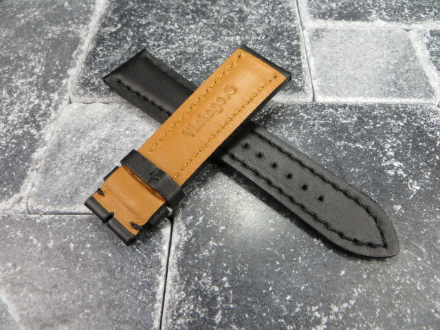24mm CALF Leather Strap Black Watch Band with OEM BREITLING Tang Buckle Black x1