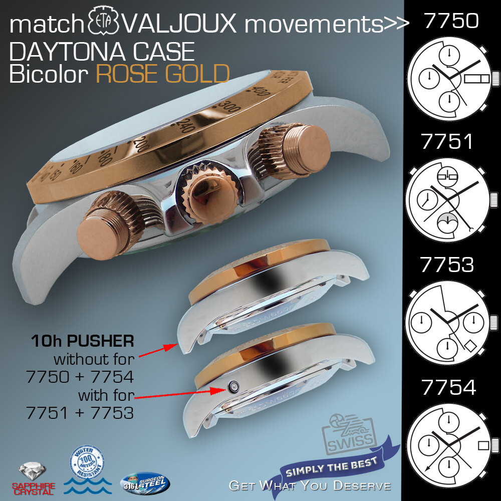 WATCH CASE DAYTONA,TACHYMETER, ETA VALJOUX 7750,7751, 7753,7754 BIC: ROSE GOLD