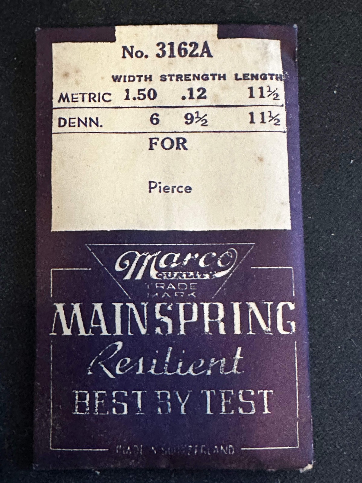 Marco Mainspring #3162A for Pierce caliber 134 Chronograph – Steel