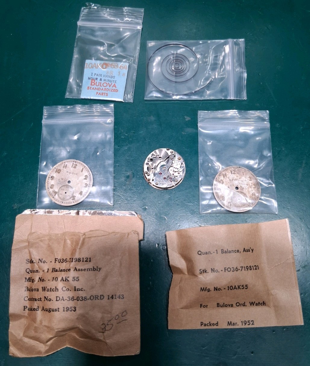 Bulova Military A-11/10AK Parts Lot FO36-7198121 WWII Era Restoration Parts
