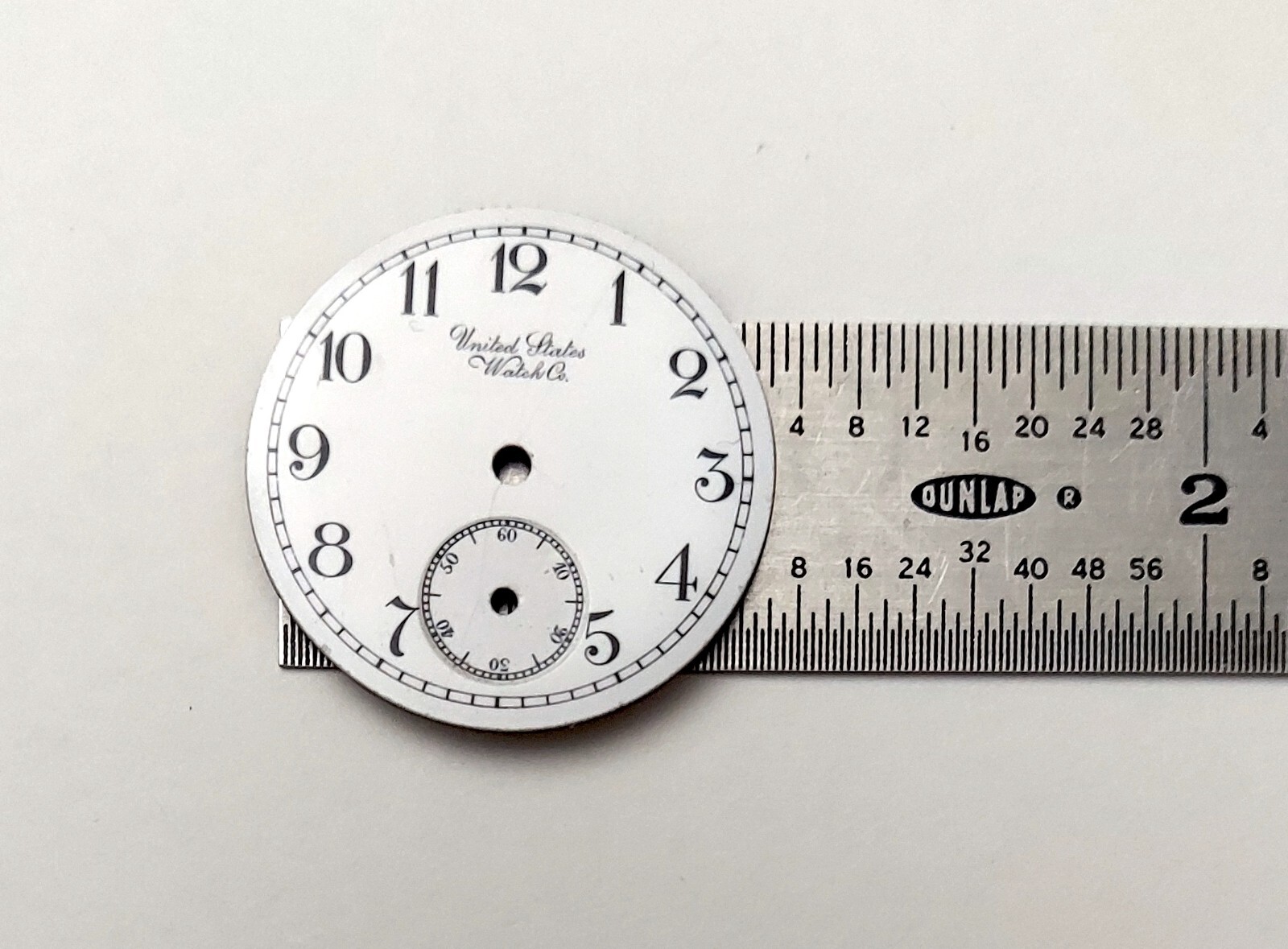 Vintage Original Pocket Watch Dial United States Watch Co. 38.5mm White 3 Feet