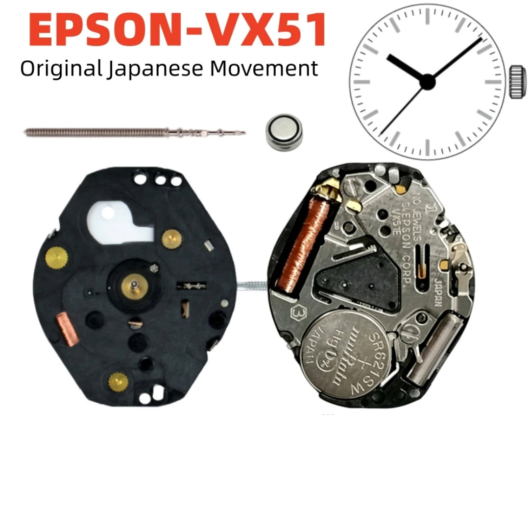 Original Epson VX51E VX51 Quartz Watch Movement Japan Mini Slim 3-Hand Long Stem