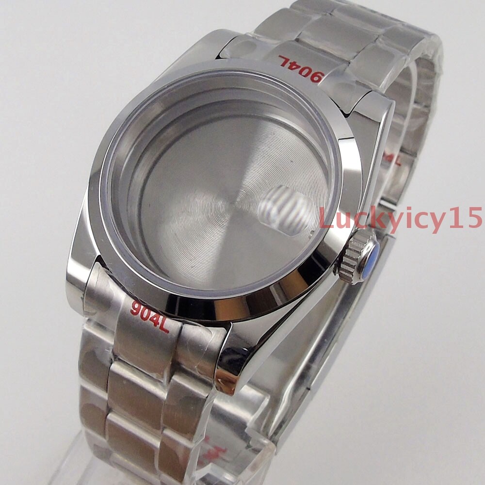 36mm polished watch case fit for NH35A movement sapphire glass bracelet DATE