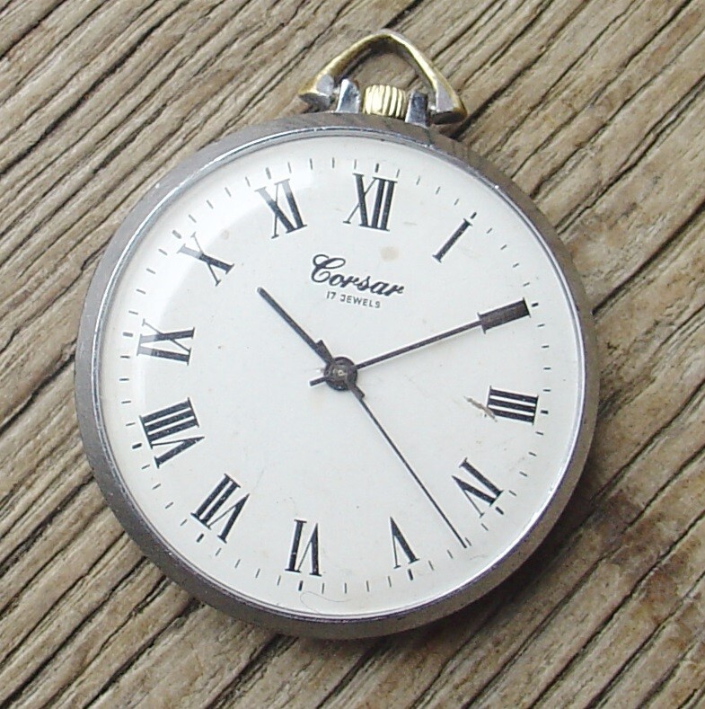 Vintage Raketa “CORSAR” Soviet Russian Pocket watch USSR WHITE DIAL SERVICED