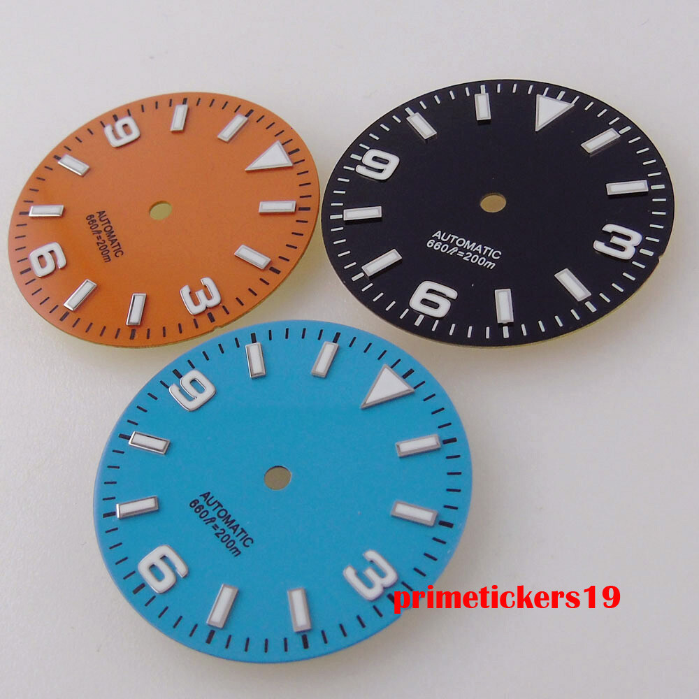 29mm Black/Blue/Orange Watch Dial Face Hands Green Lume Fit NH35 NH36 Movement