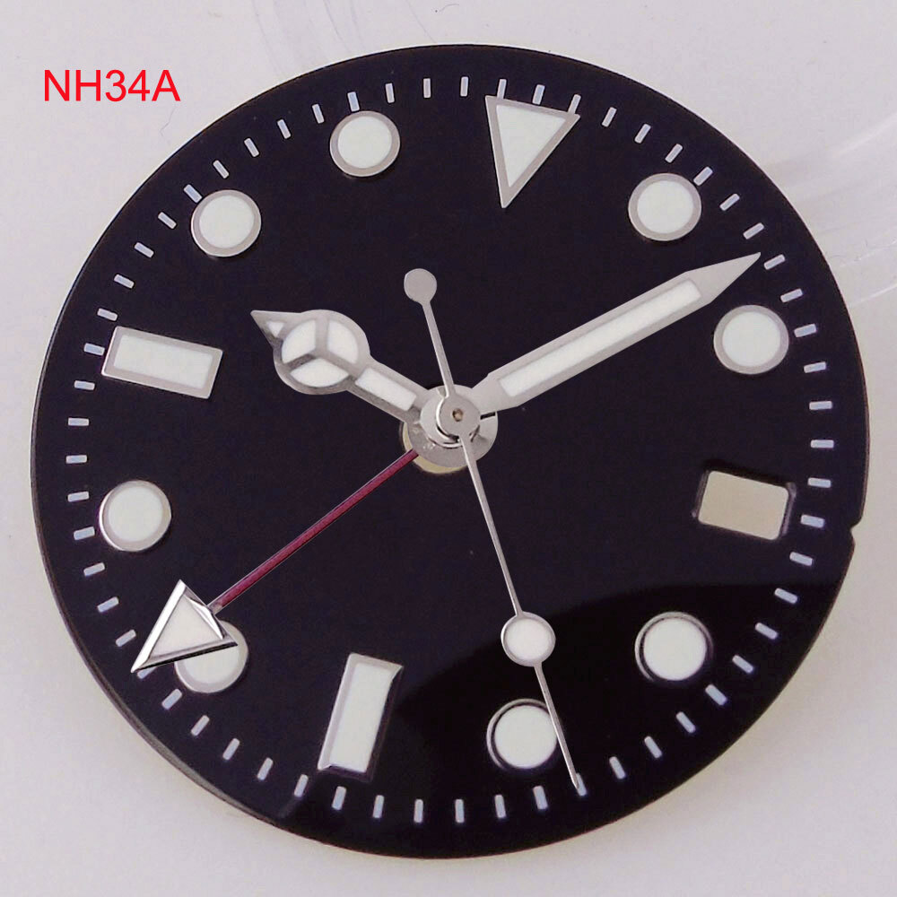 Luminous Black Green Blue 29mm Watch Dial Face fit NH34A NH34 GMT Automatic Movt