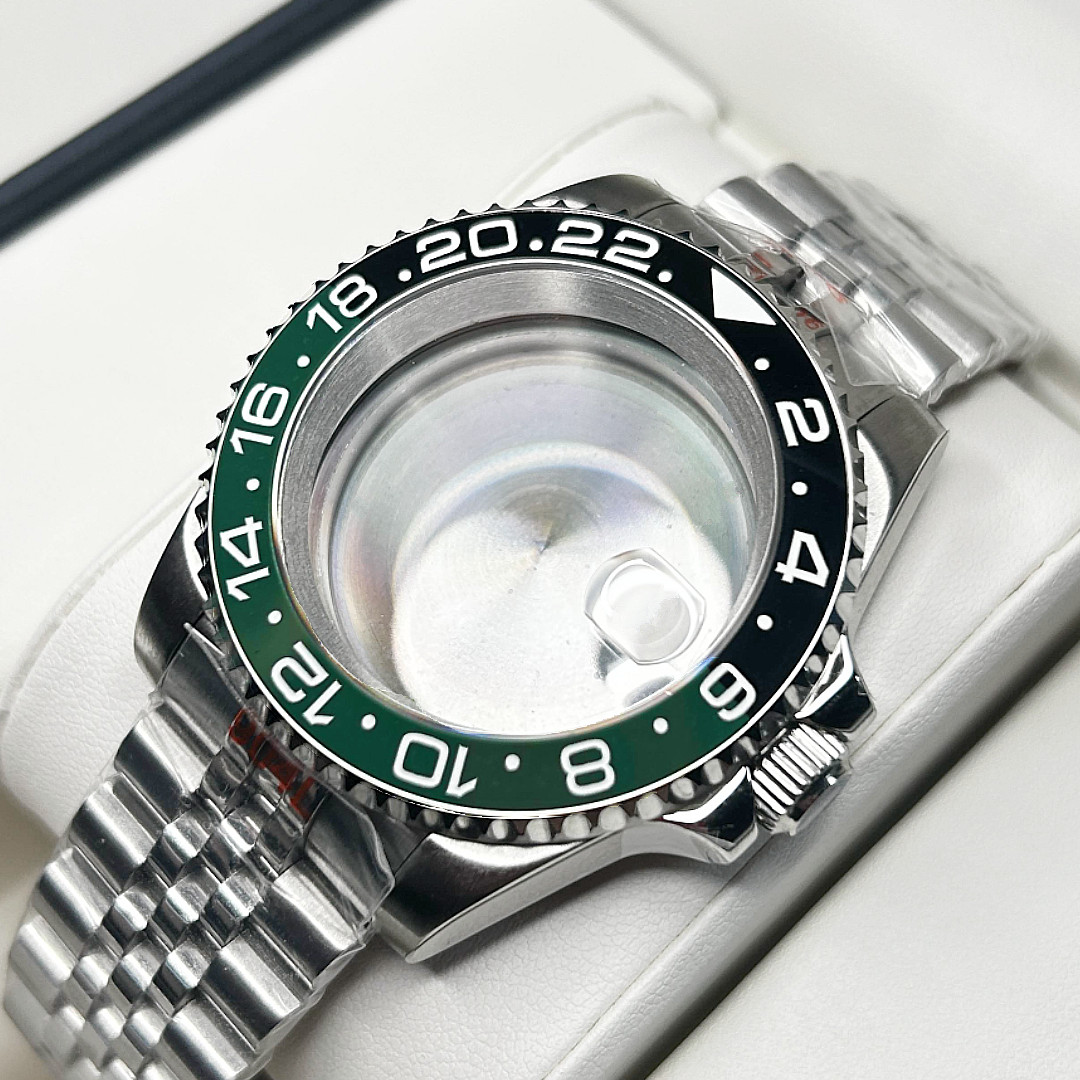 40MM SUB Green GMT Unidirectional bezel Watch Case Sapphire Fit NH34 NH35 NH36
