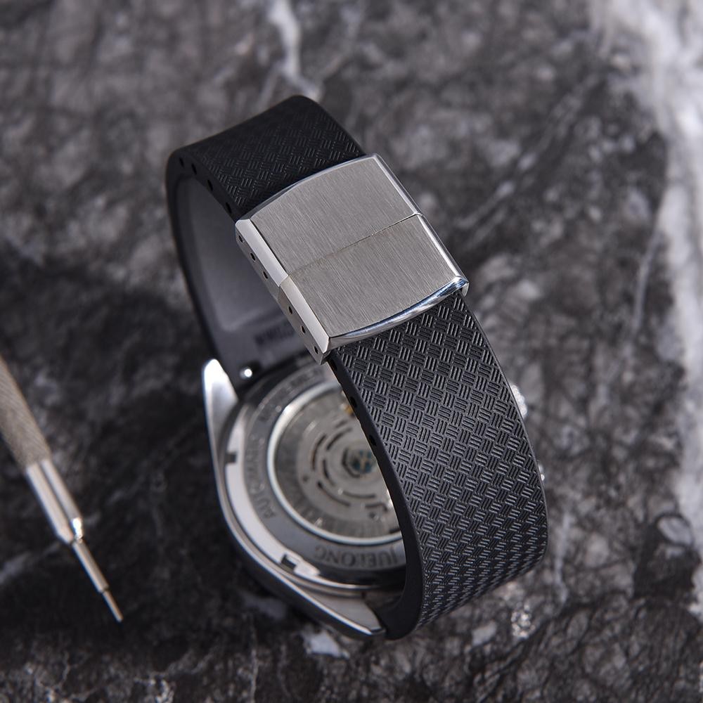 Fkm Fluoro Rubber Watch Strap Quick Release Cut to Size Buckle Band Soft 18-22mm