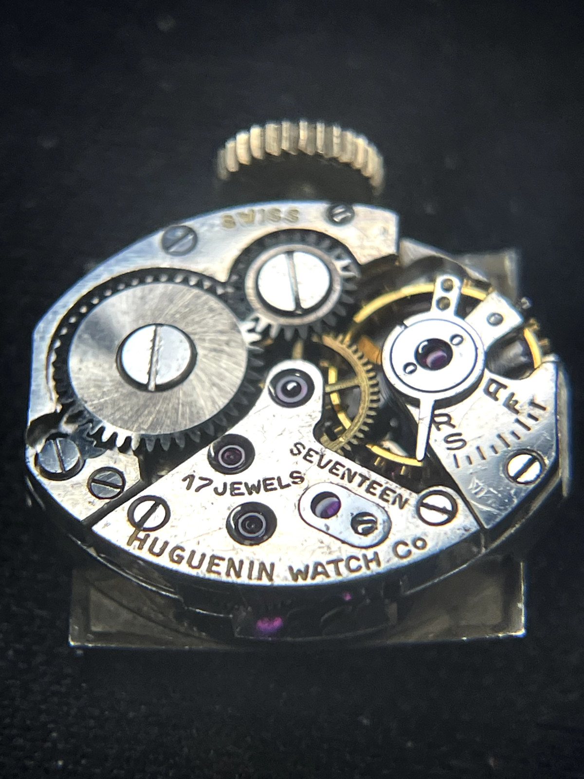 Vintage Mechanical Huguenin Watch Movement for parts or repair