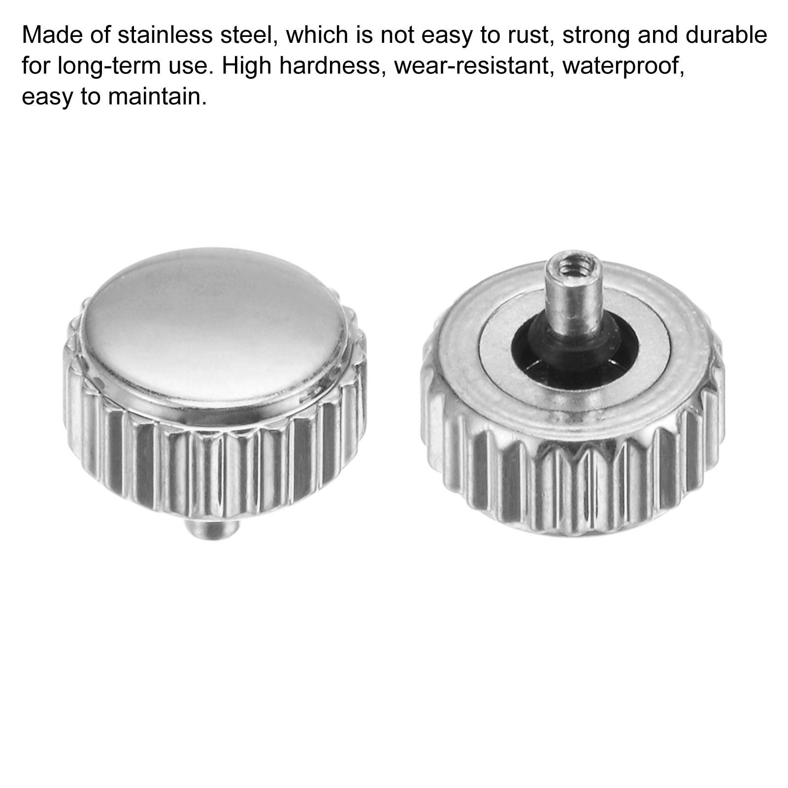 2Pcs 5.5×6.5mm Watch Crown SUS304 Flat Head Long Stem 2.5mm ID Silver Tone