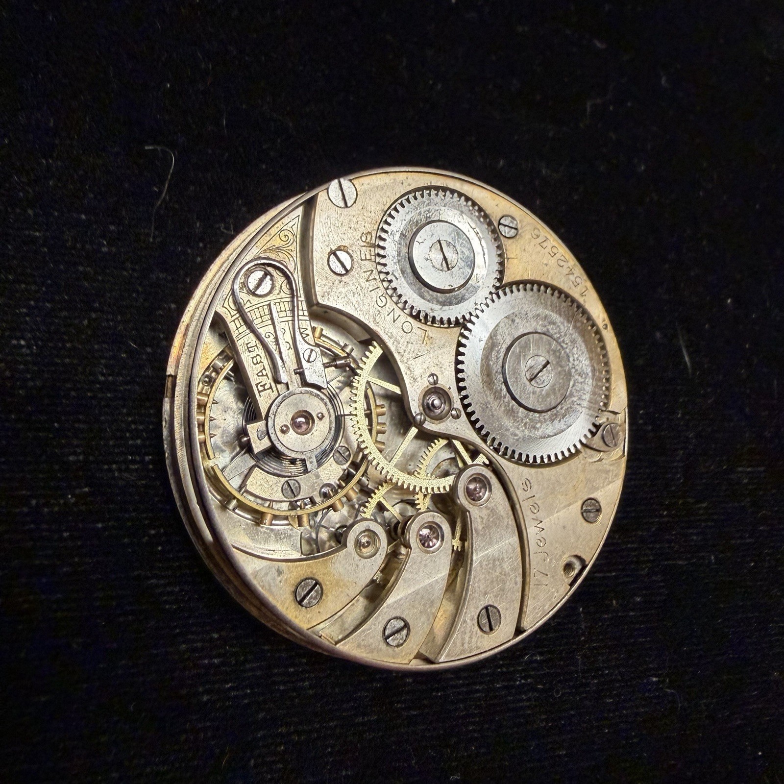 Vintage Longines 17J Pocket Watch Movement & Dial Filigree Parts Or Repair