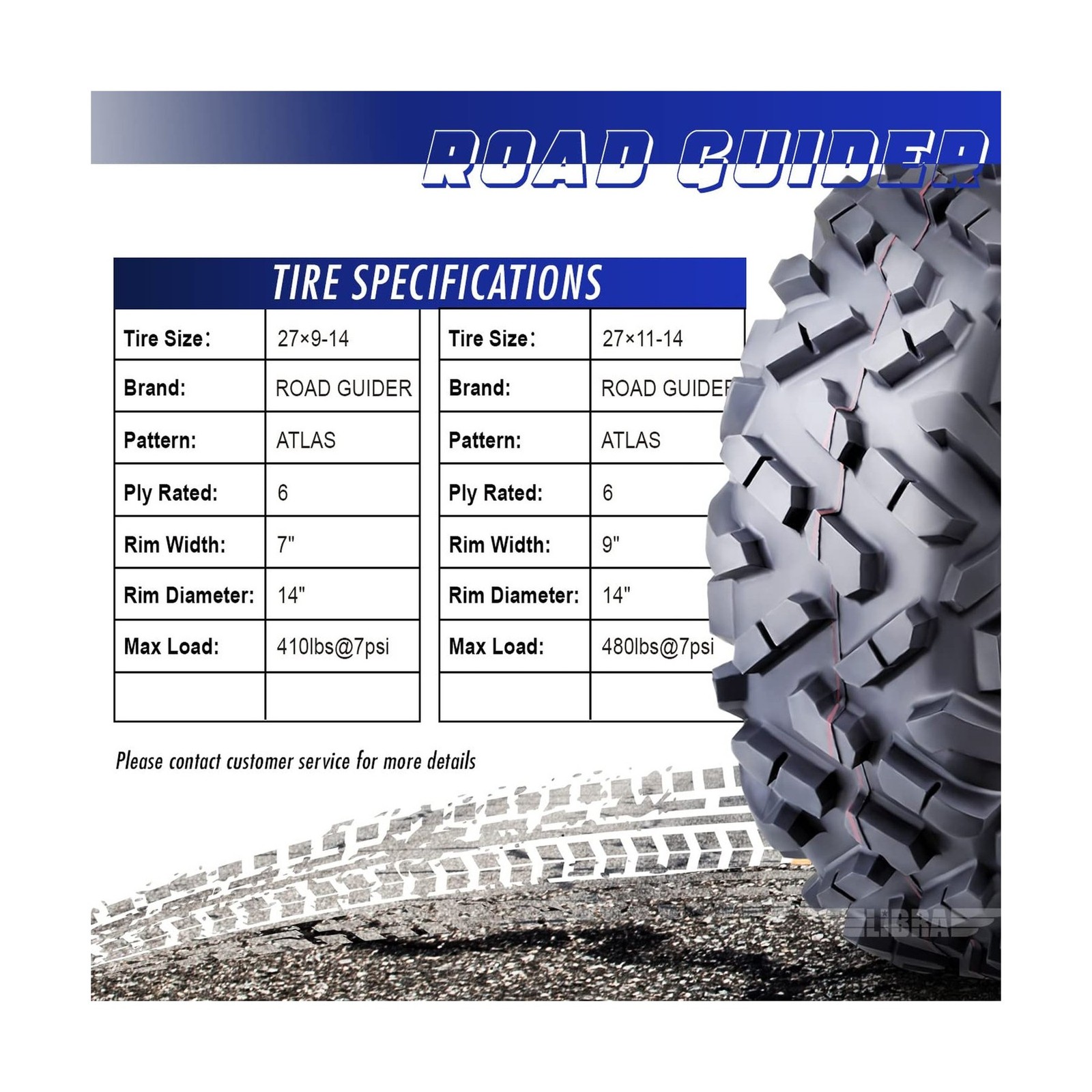 ROADGUIDER Full Set ATV UTV Tires 27×9-14 27x9x14 Front & 27×11-14 27x11x14 R…